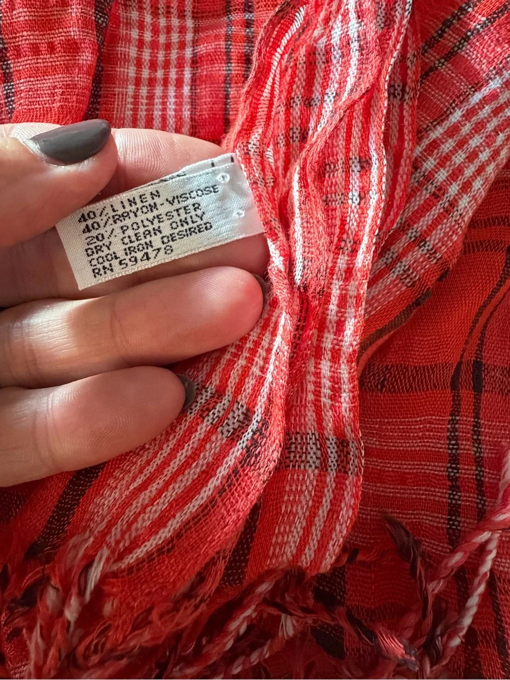 Vintage Italca Italy Red Plaid Fringed Scarf - Linen Viscose Blend